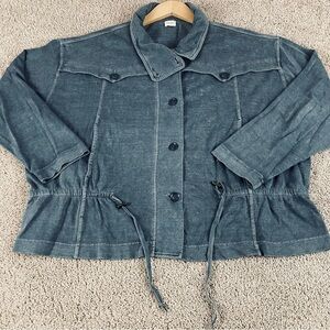 Poetry Jacket Womens 18 (US) Blue Hemp Cotton Blend Long Sleeve Button Up T523